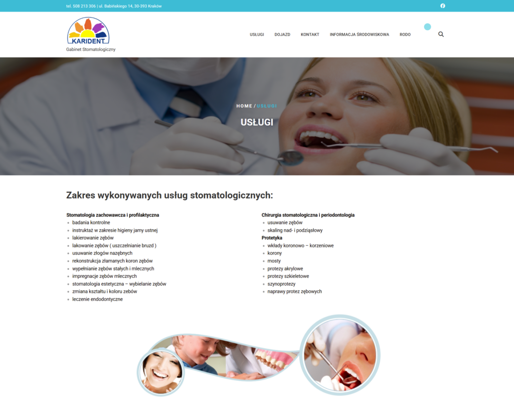 Strona prywatnego gabinetu stomatologicznego
